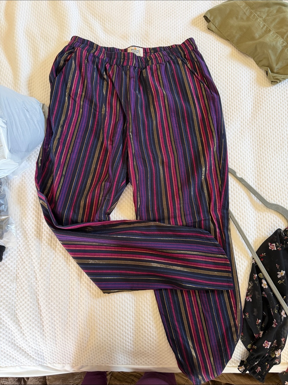 Marine Layer Navy, Purple and Pink Striped Elastic Waist Pants